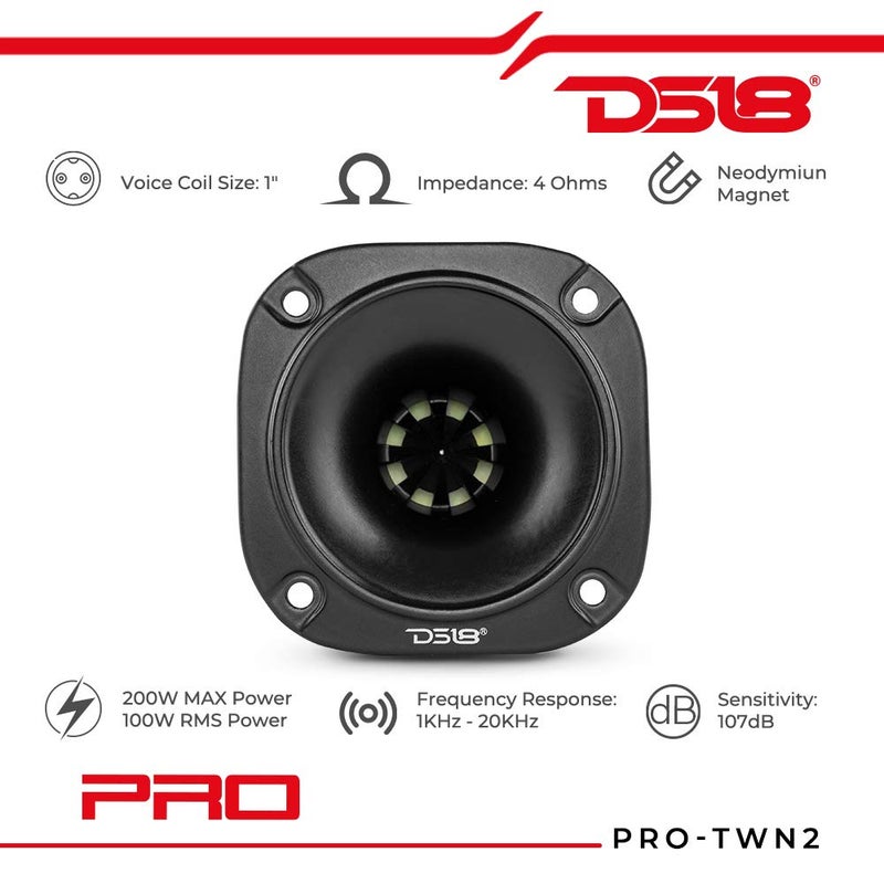 DS18 PRO-TWN2 Super Tweeter with Bullet - 1", Neo Magnet, 200W Max, 100W RMS, 4 Ohms (1 Speaker) - Image 2